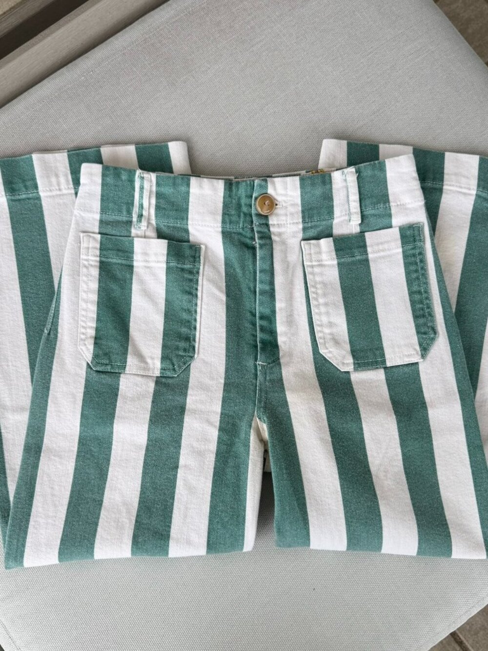 Anthropologie The Colette Striped Wide-Leg Jeans Green White 29 Petite